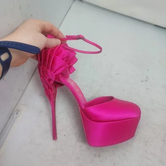 CHRISTIAN LOUBOUTIN Pink Maria Frou Alta Satin Platform Pump Shoe - Picture 3 of 14